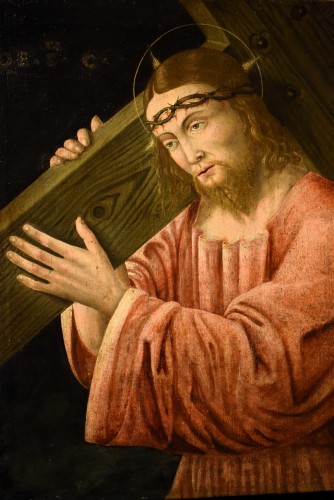 Le Christ portant la croix, Maître lombard fin du XVIe siècle - Tableaux et dessins Style Renaissance